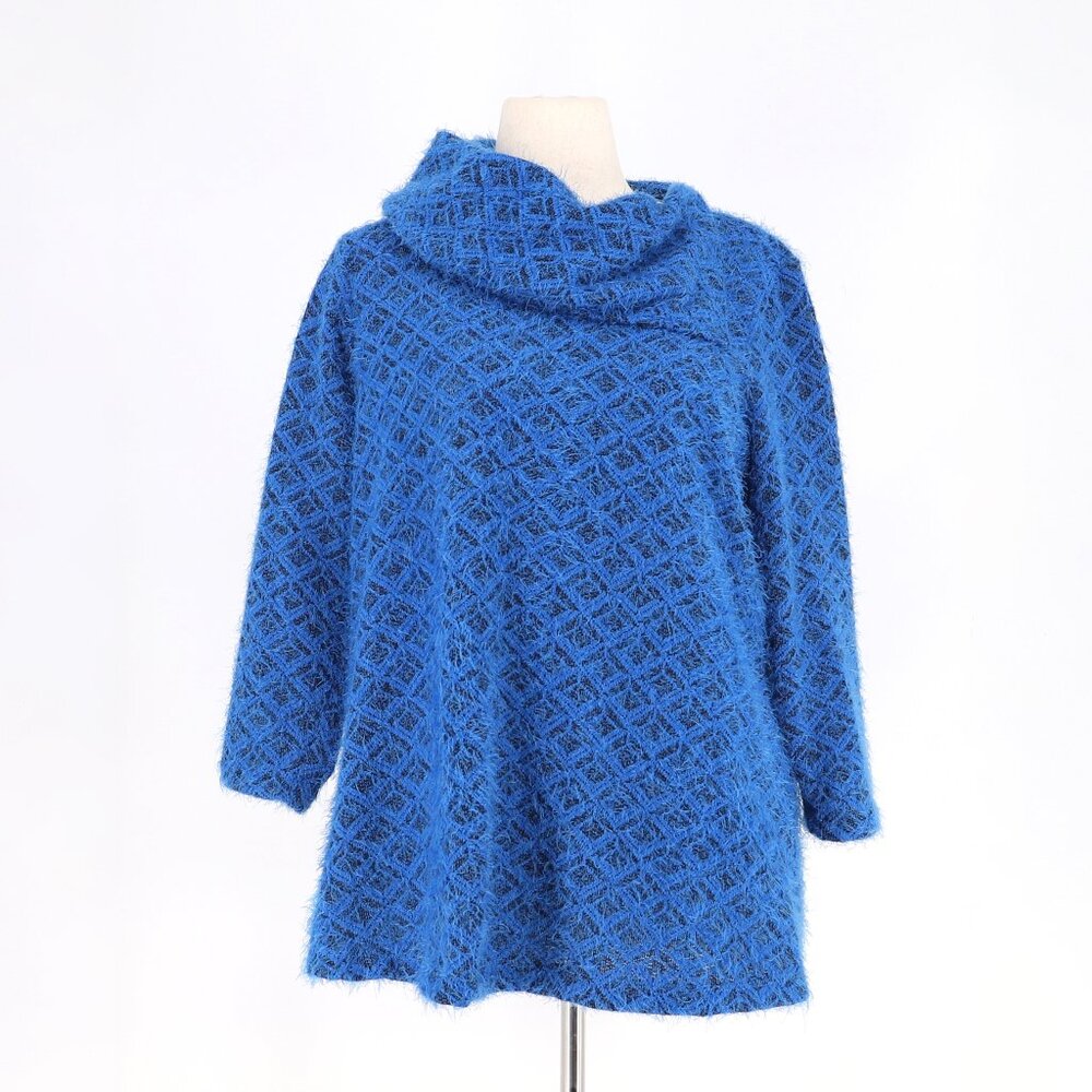 ALI MILES Textured Eyelash Knit Cowl Neck 3/4 Sleeve Top Cobalt Blue Size L